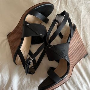 Cole Haan Pelham Strap Wedge Black leather size 8.5